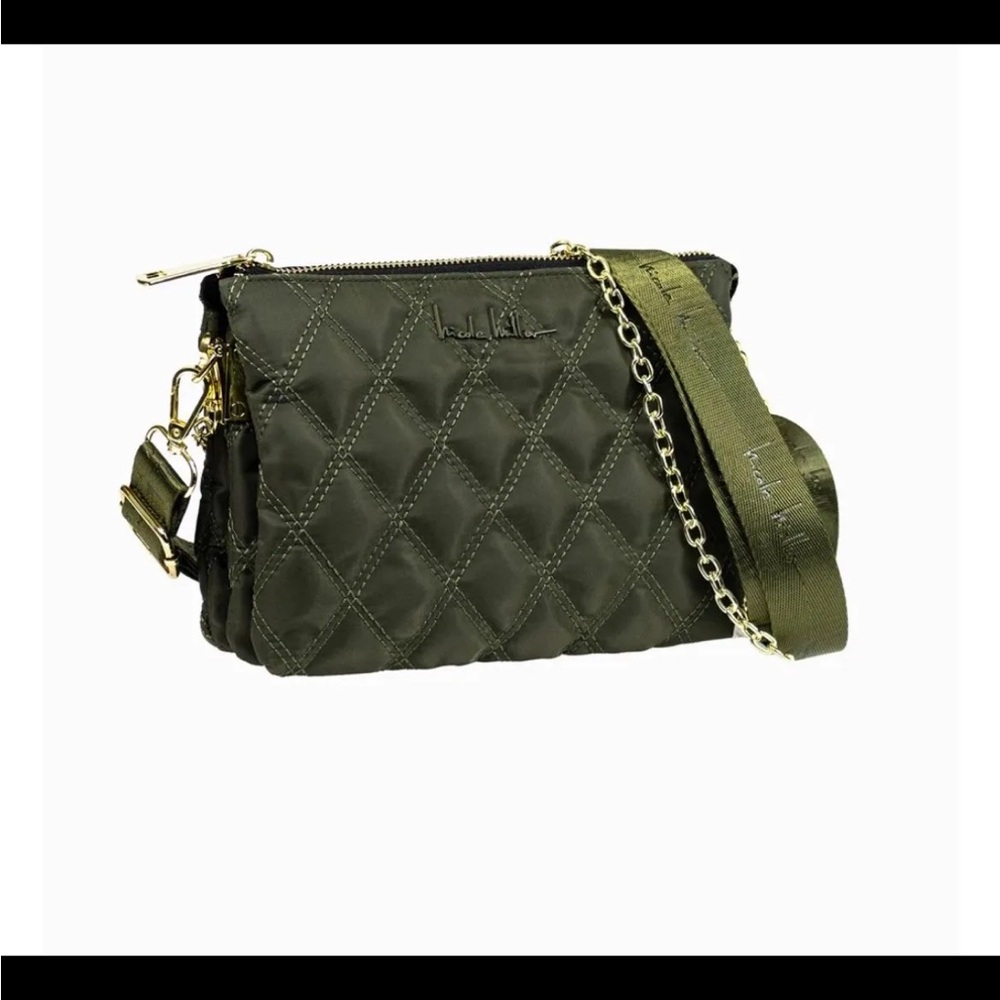 Nicole Miller Green Quilted Crossbody Bag with Chain Detail